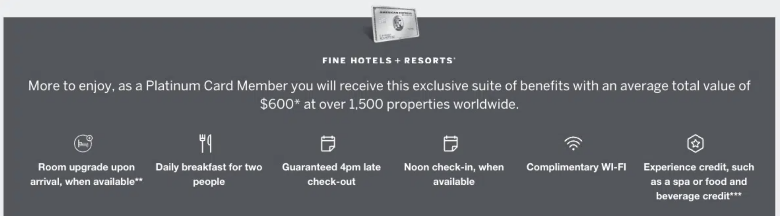 Amex Platinum Fine Hotels and Resorts elite benefits
